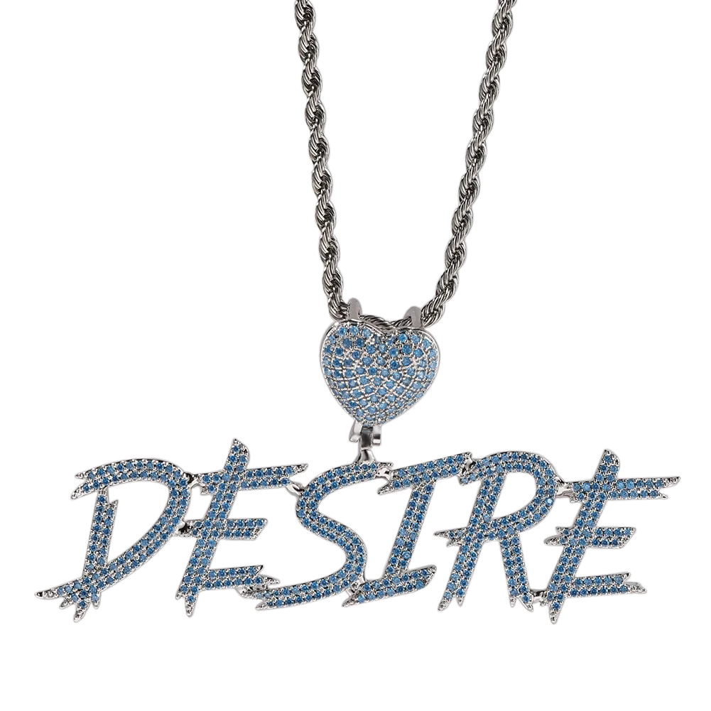 Hip Hop Blue Zircon A-Z Custom Name Letters Pendant Necklaces Women Men Jewelry