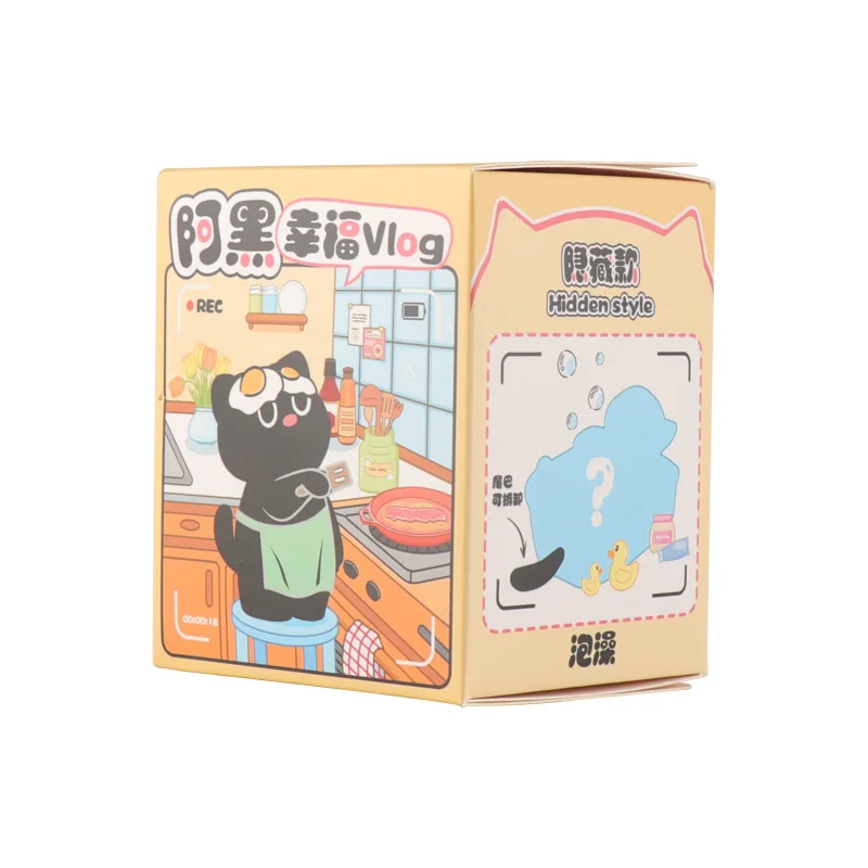 검은 고양이 블라인드 박스 해피 라이프 고양이 애니메이션 피규어 인형 블라인드 백 미스터리 박스 장식 어린이 크리스마스 선물