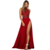 Sexy Perspective Lace Party Dress Women Elegant Sleeveless Backless High Split Long Dresses Fashion Evening Club Gown Vestido 4