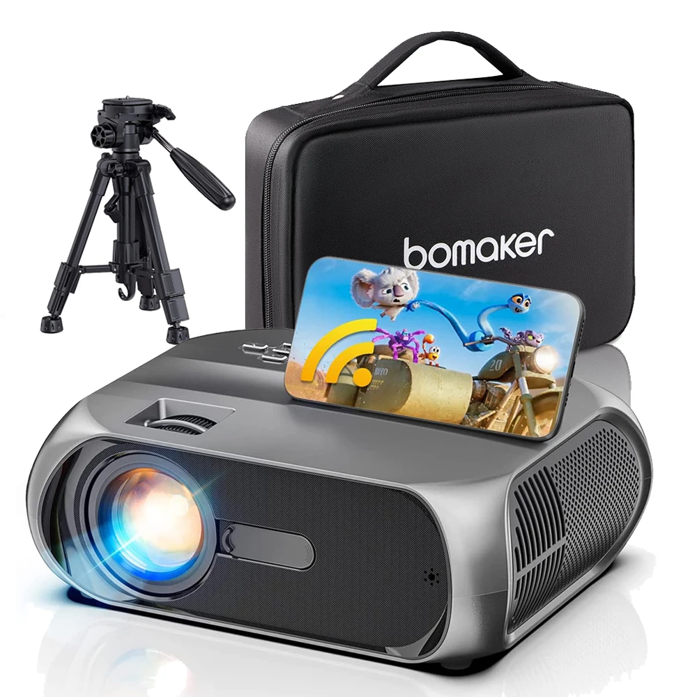 BOMAKER S5 LED Projector Android WIFI Full HD Support 1080P 300 inch Big Screen Projector Home Theater Video Beamer with Bracket projector near me Projectors