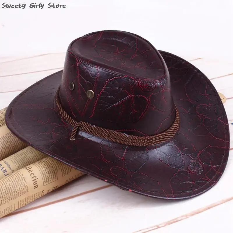 Cowboy Knight Hat Western Sun Hats Women Men Leather Caps Gentleman Jazz Vintage Cap Large Grassland Gorras Summer Autumn Visors images - 6