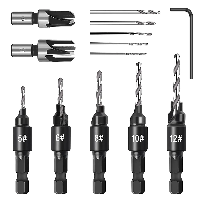 

Countersink Drill Bit Set, Woodworking Chamfer Adjustable Countersink Tools On Counter Sink Holes With 1/4Inch Hex Shank