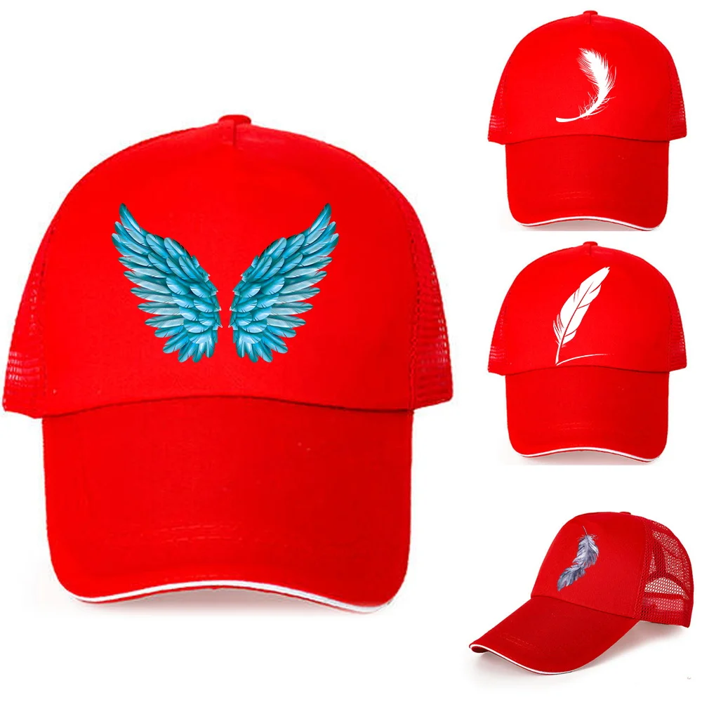 

Outdoor Golf Fishing Hats for Men Quick Dry Feather Print Women Men Baseball Caps Adjustable Breathable Sport Summer Mesh Hats
