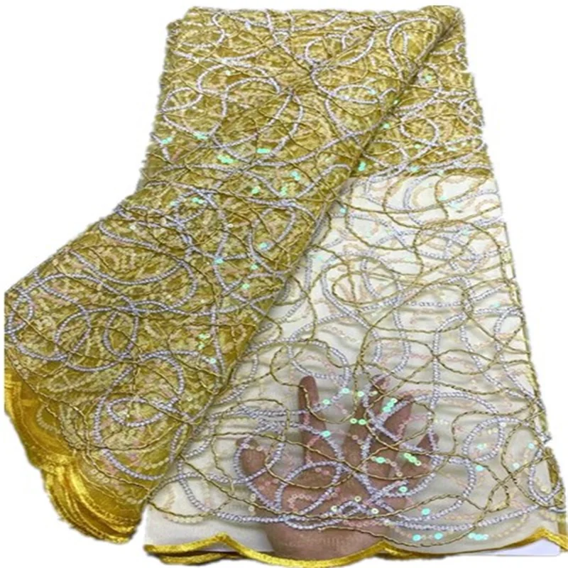 

Latest Luxury Sequins Elegant African Embroidery Tube Lace Nigerian With Sequins 3d Lace Fabric For Wedding Party Dress FYU132