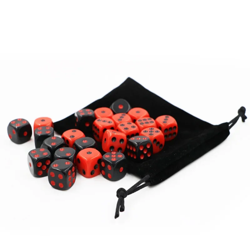 Dice Set 24 PCS/Set with Velvet Bag Red/Black 16mm