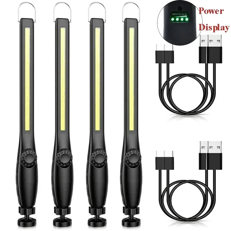 1/2/4PC LED Flashlight Magnetic Work Light USB Rechargeable Torch Hook Portable Lantern Inspection Light Camping Car Repair Lamp led flashlight,camping lights,camping lamp,led work light,work light