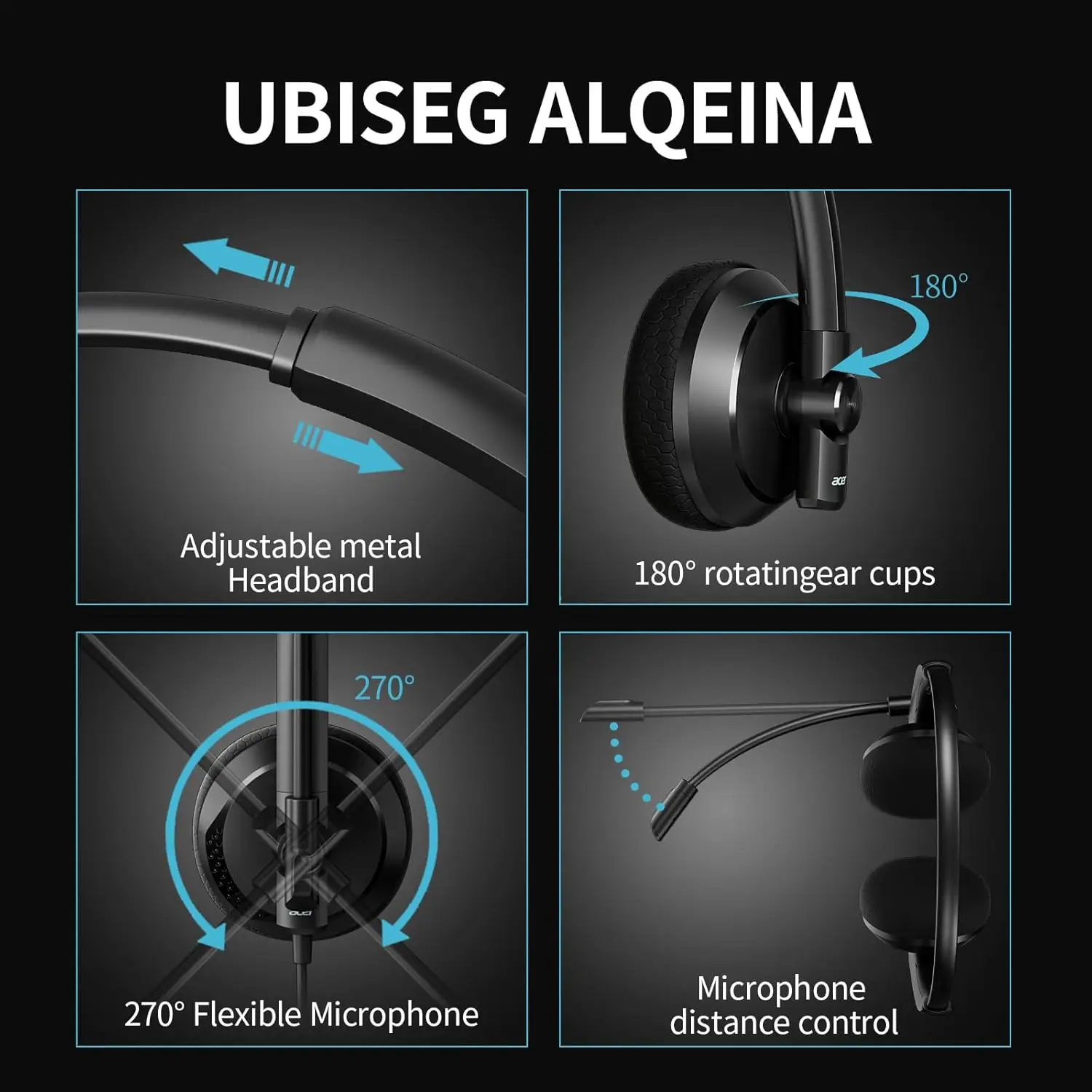 Acer Noise Cancelling Wired Headset with Mic and Volume Control for Office and Business Use