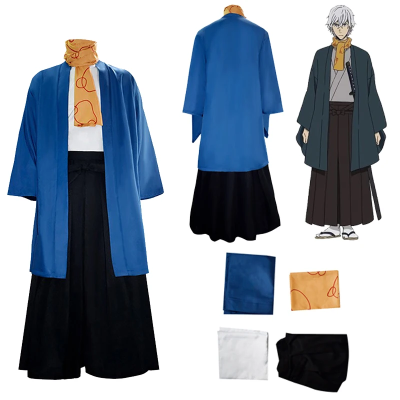 

Fukuzawa Yukichi Cosplay Men Kimono Costume Anime Bungo Cos Stray Dogs Role Play Cloak Scarf Pants Set Male Halloween Party Suit