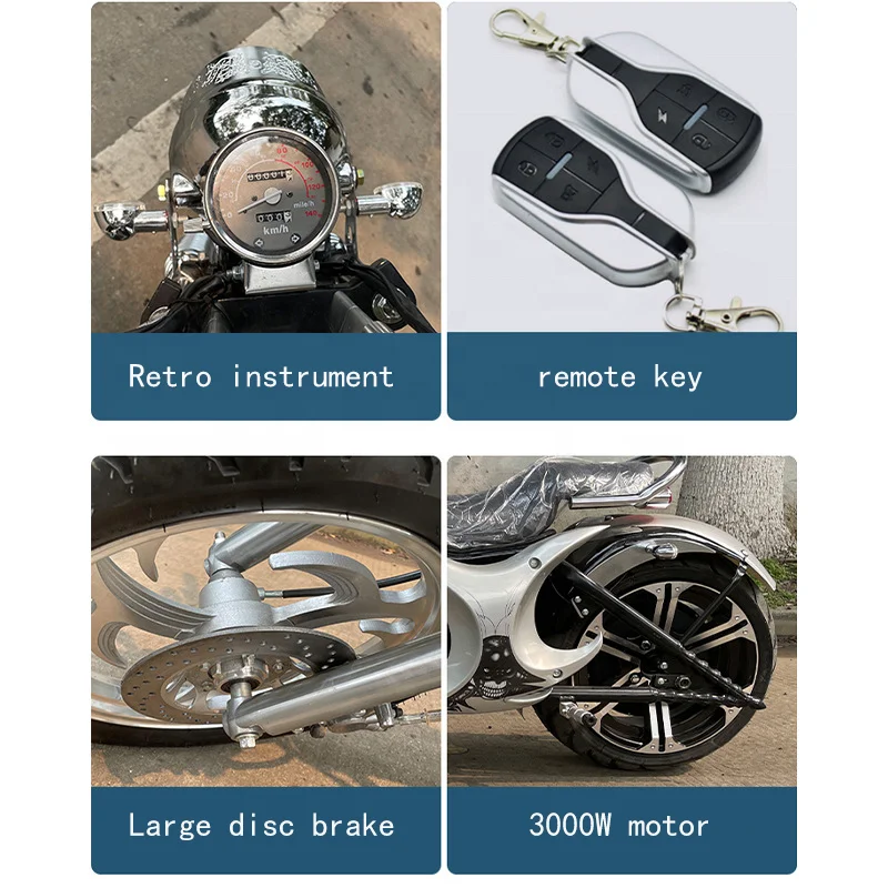 Retro Large 3000W Off Road Electric Motorcycle 72V American Electric Vehicle High speed electric chopper