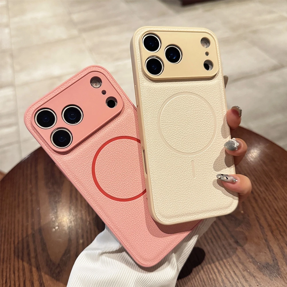 Elegant Leather Magnetic Case with All-Inclusive Lens Cover - Matte Solid Color Finish