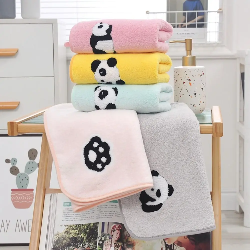 

Cartoon Panda Embroidery Coral Velvet Towel Extra Soft Thickened Shower Towel Lint-free Highly Absorbent Facial Towel