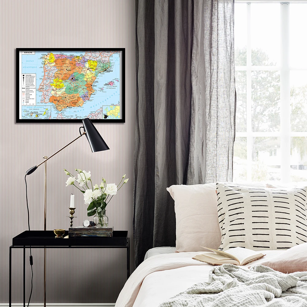 59*42cm The Spain Transportation Map in French Wall Art Poster Canvas Painting Travel School Supplies Home Decoration
