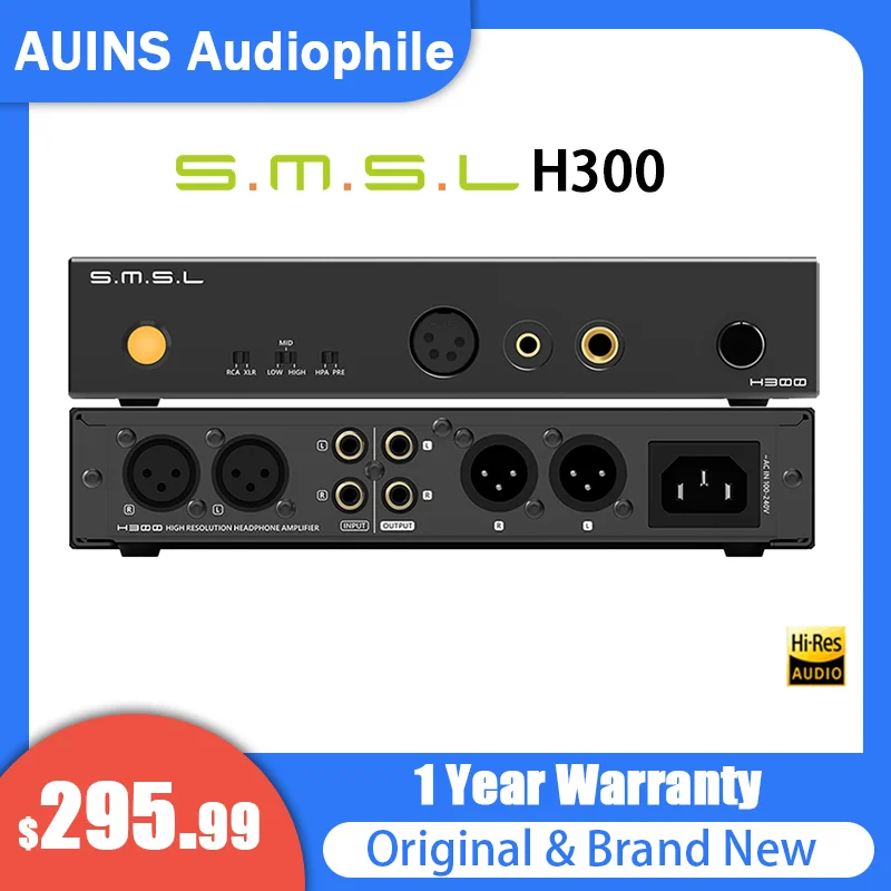 

SMSL H300 Headphone Amplifier XLR RCA 10W 6.35mm 4.4mm Full Balanced Low-Noise Audio High Power Op-AMP Preamp Output 133dB