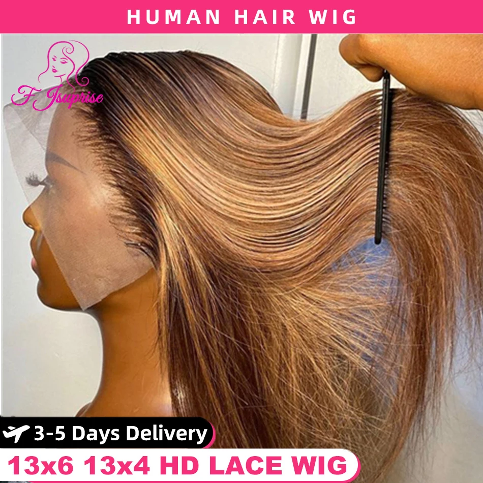 Human Hair Wig HD 13x6 Highlight Glueless Vietnamese Super Double Drown Bone Silk Straight Lace Frontal Brown Lace Front