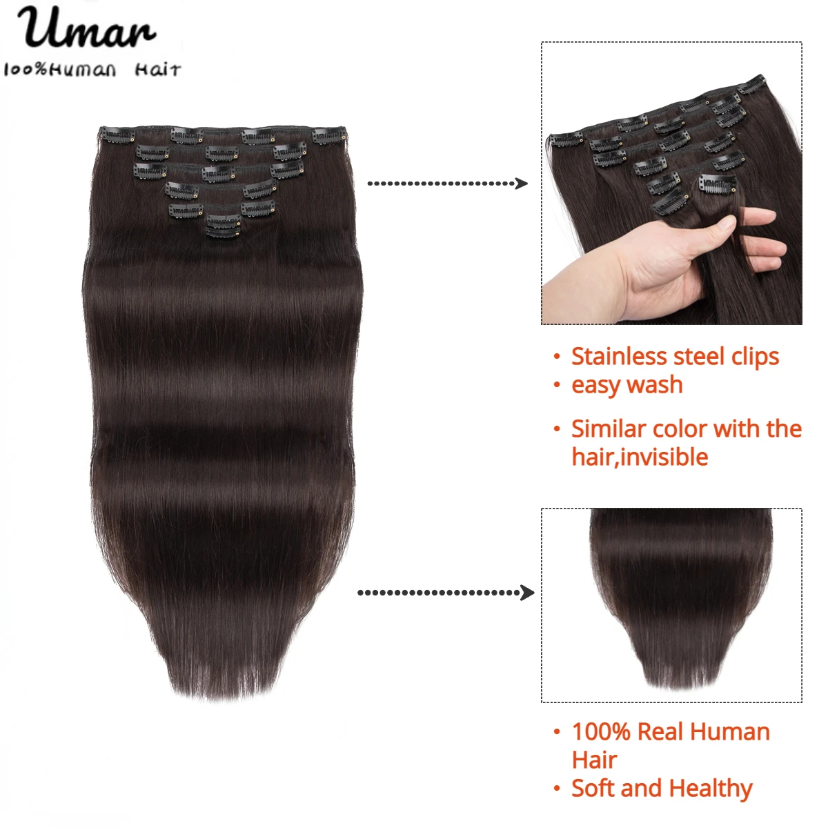 Extensiones de cabello humano con Clip de 7 piezas para mujer, postizos de cabello 100% humano, cabello Remy liso de 14-26 pulgadas