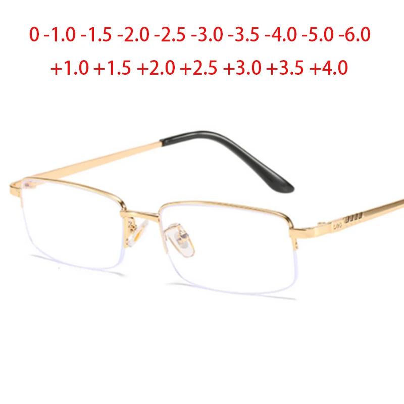

0 -0.5 -1.0 To -6 Metal Full Frame Square Student Myopia Glasses With Degree Square Reader Eyeglasses +1.0 +2.0 To +4.0