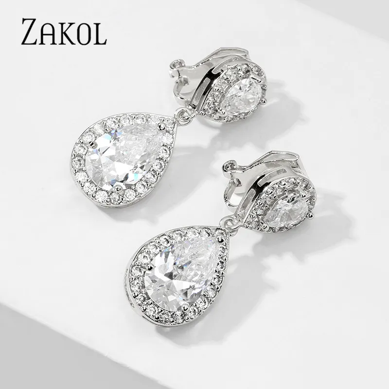 Morfetto 8MM Cubic Zirconia di cristallo Clip On orecchini con perno perla d'acqua dolce rotonda Orecchini non trafitto per le donne Birthstone colorato CZ Non piercing Clip su orecchini argento