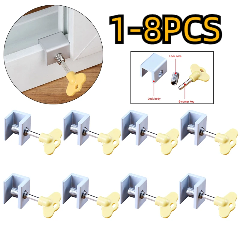 1-8Pcs Window Lock Security Lock Limit Sliding Door Windows Restrictor Child Safety Anti-theft Door Stopper Home Improvement