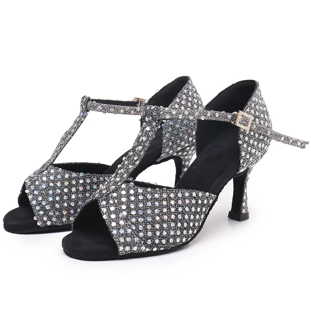 Female Adult Latin Dance Shoes Soft Soled Dance Shoes Girls Performance Practice Cha Cha Women Dance Shoes Shiny Diamond
