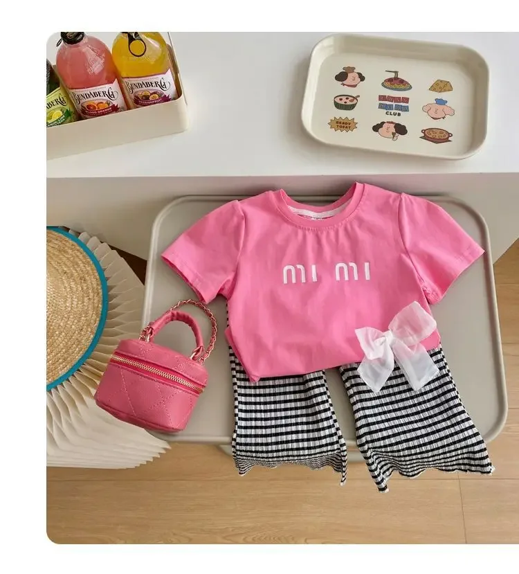 تي شيرت قطني بأكمام قصيرة للفتيات ، مع قوس ، فتحة...