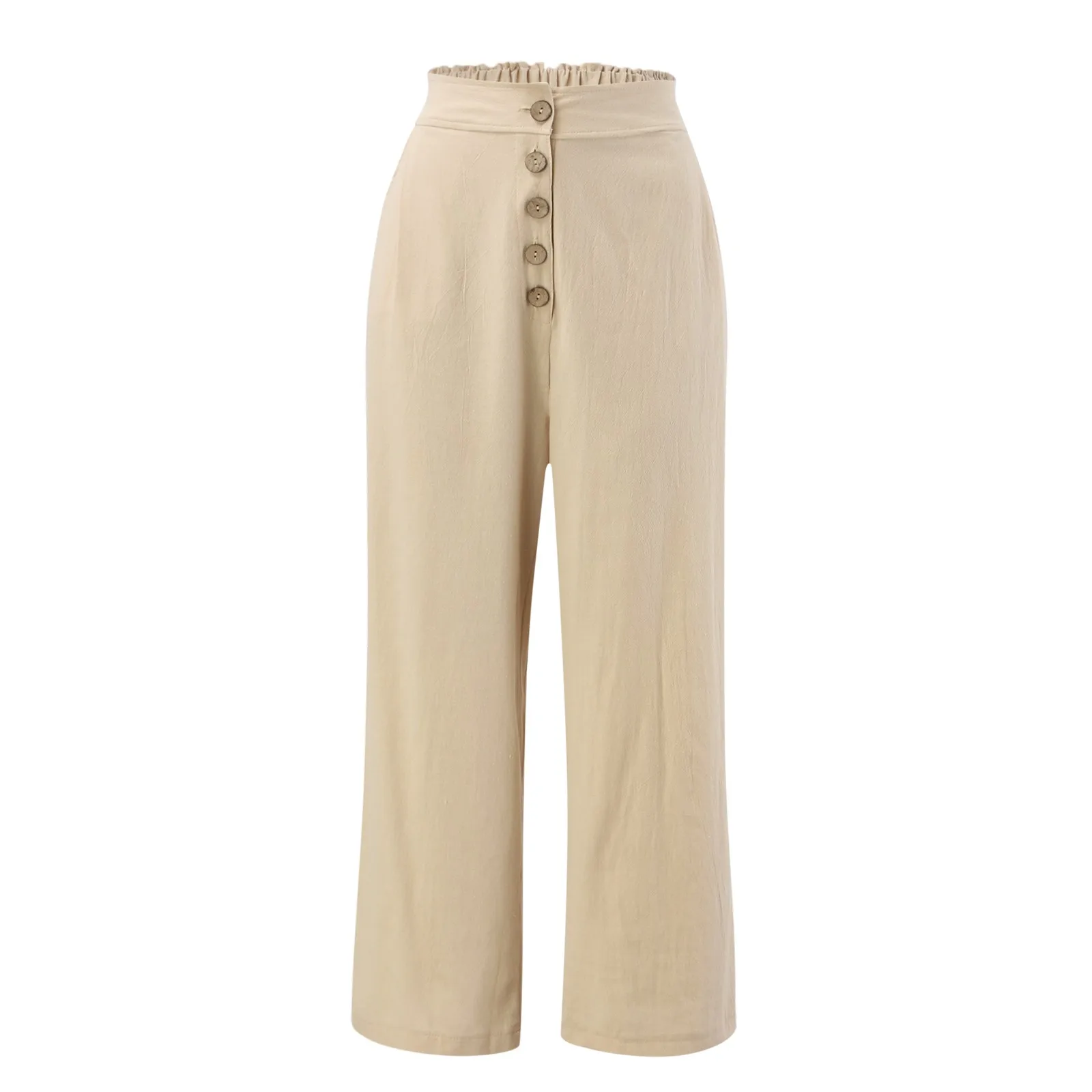 Women Flowy Pants Cotton Linen Wide Leg Palazzo Pants Long Lounge Slacks  High Waist Button Trousers Pocket