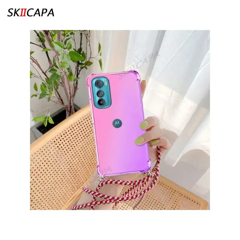 Gradient Silicone Shockproof Crossbody Necklace Phone Case