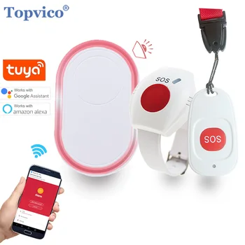 Topvico 투야 응급 패닉 버튼, 와이파이 노인 알람 SOS 팔찌, 무선 간병인 호출기, 통화 시니어, 가을 경고
