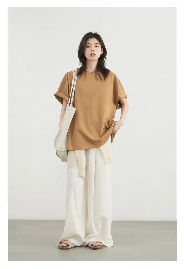 CHIC VEN Women Pants Solid Elastic Waist Loose High Waisted Casual Female Trouser Long Wide Leg Pant Spring Summer 2025