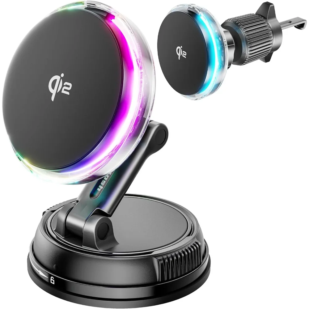 QI2 Cooling RGB Magnetic Wireless Car Charger Fast Charging Radiator Vacuum Suction Cup For Magsafe iPhone 12-17 Phone Holder