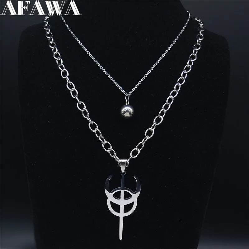 Edelstahl-Halskette mit Clavicula Nox-Schichtkette, silberfarben, Punk-Stil, verstecktes Goetia-Symbol, Shirt-Patch-Schmuck N2634S06