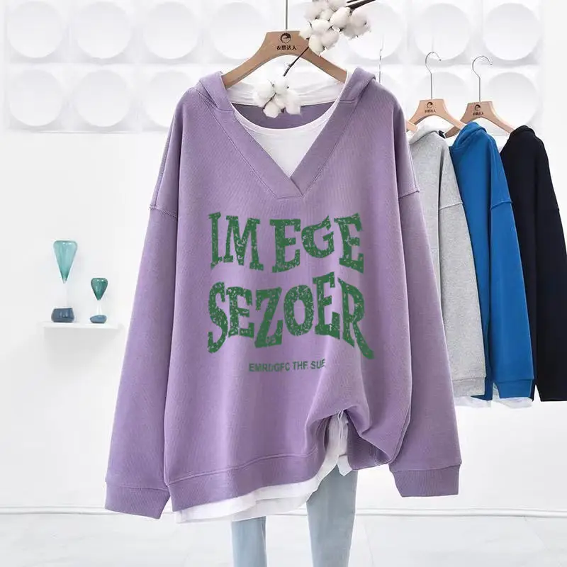 Sudaderas con capucha para mujer de dos piezas en promoción básica 2025 tendencia Kpop diseñador novedad en cuello en V mujer Tops con capucha