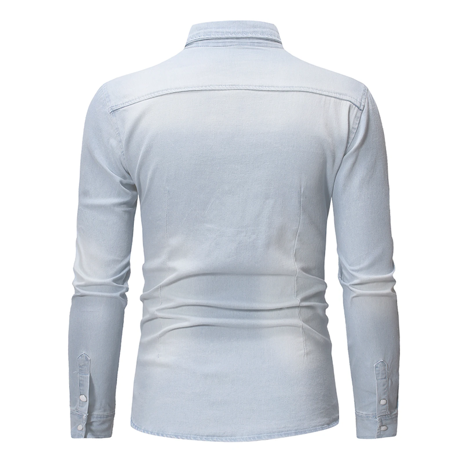 Men Spring Autumn Casual Shirts Solid Color Long Sleeve Lapel Denim Tops Button Shirts for Party denim shirt long sleeved shirt