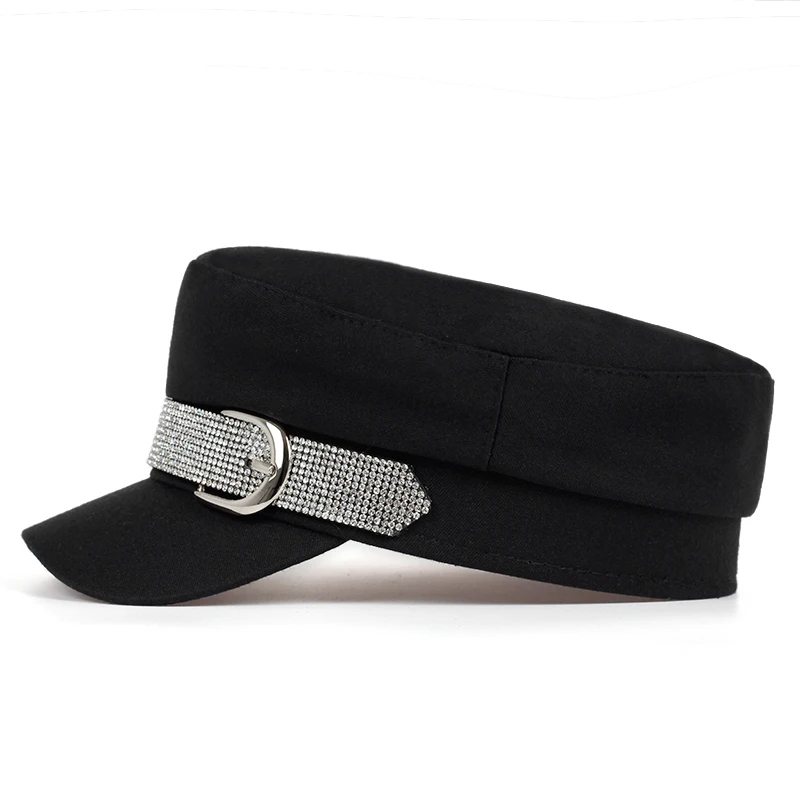 1piece Unisex Rhinestone Belt Buckle Navy Cap Outdoor Sunscreen Leisure Hat Spring Autumn Travel Tourism Beach Vacation