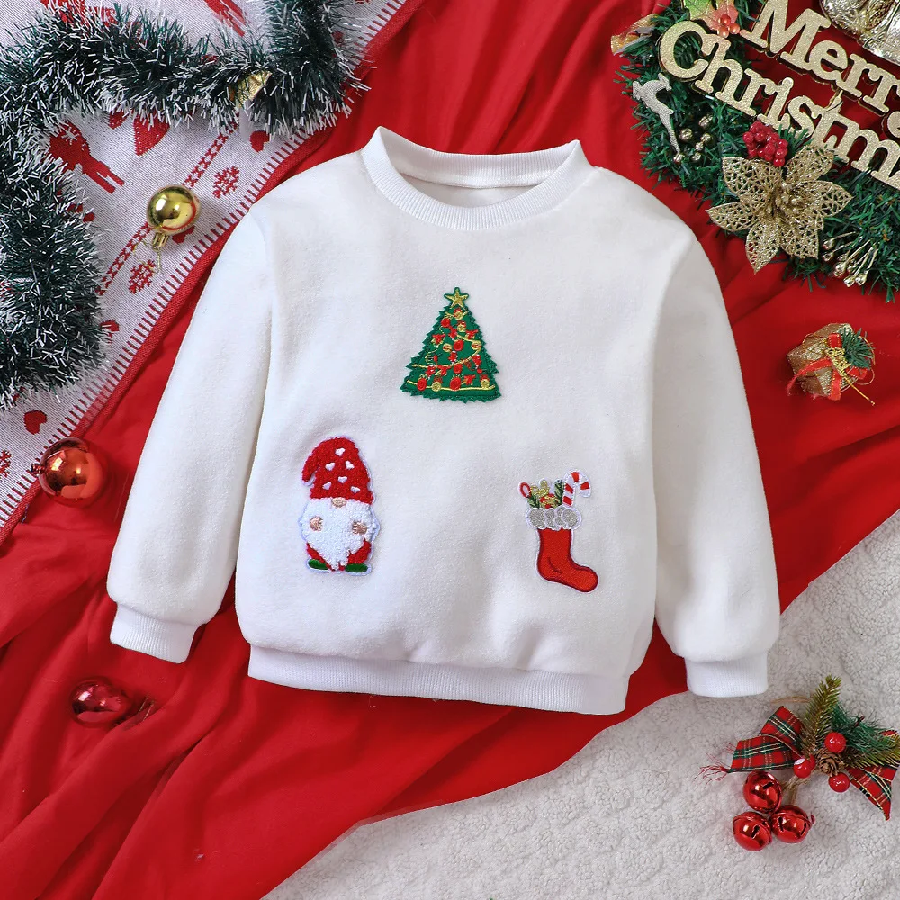 

2023 New Arrivals Spring Autumn Children Long Sleeve O Neck Embroidery Tree White Child Girls Clothes Sweater Overcoat 5-8T