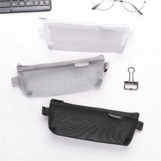 Useful Pen Case Reusable Portable Pencil Pouch Transparent Mesh