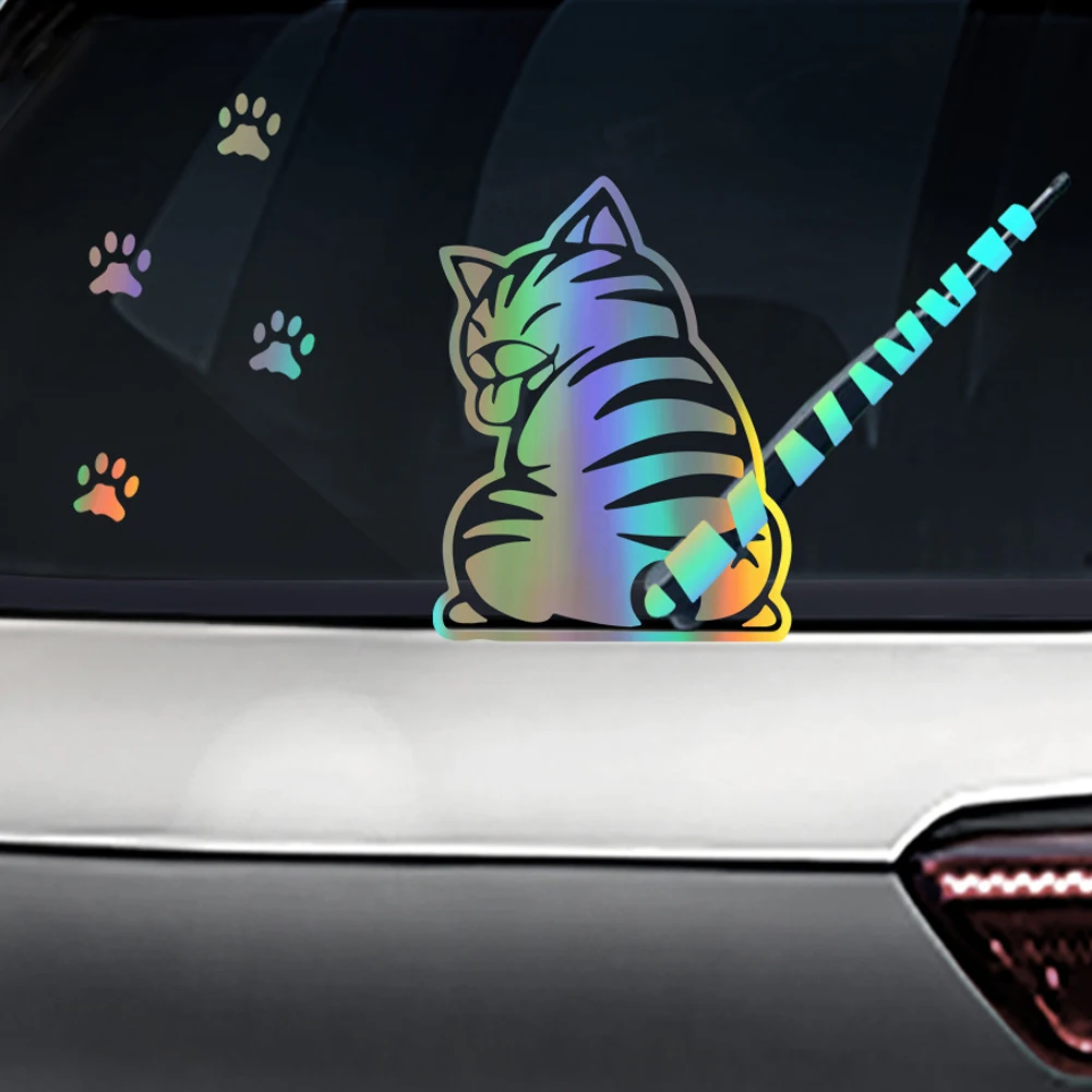 Autocollant Pare-brise Voiture - Motif Chiot Cartoon Amusant Avec Queue Essuie-glace - Décoration étanche Et Amovible - Couleur Blanc