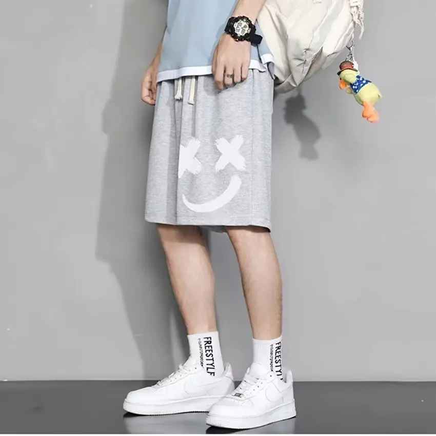 Oversized Shorts Men Graffiti Smiling Face Cartoon Printed  Shorts Summer Sports Five-point Sport Basketball Short Pants 5
