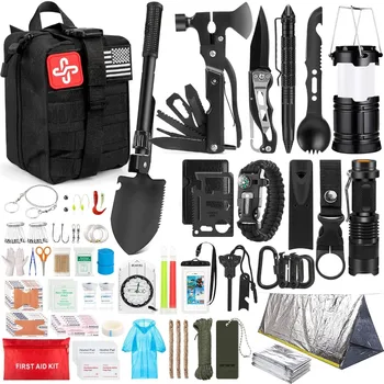 Survival Kit,250Pcs Survival Gear First Aid Kit with Molle System Compatible Bag and Emergency Tent,Emergency Kit for Earthquake 2