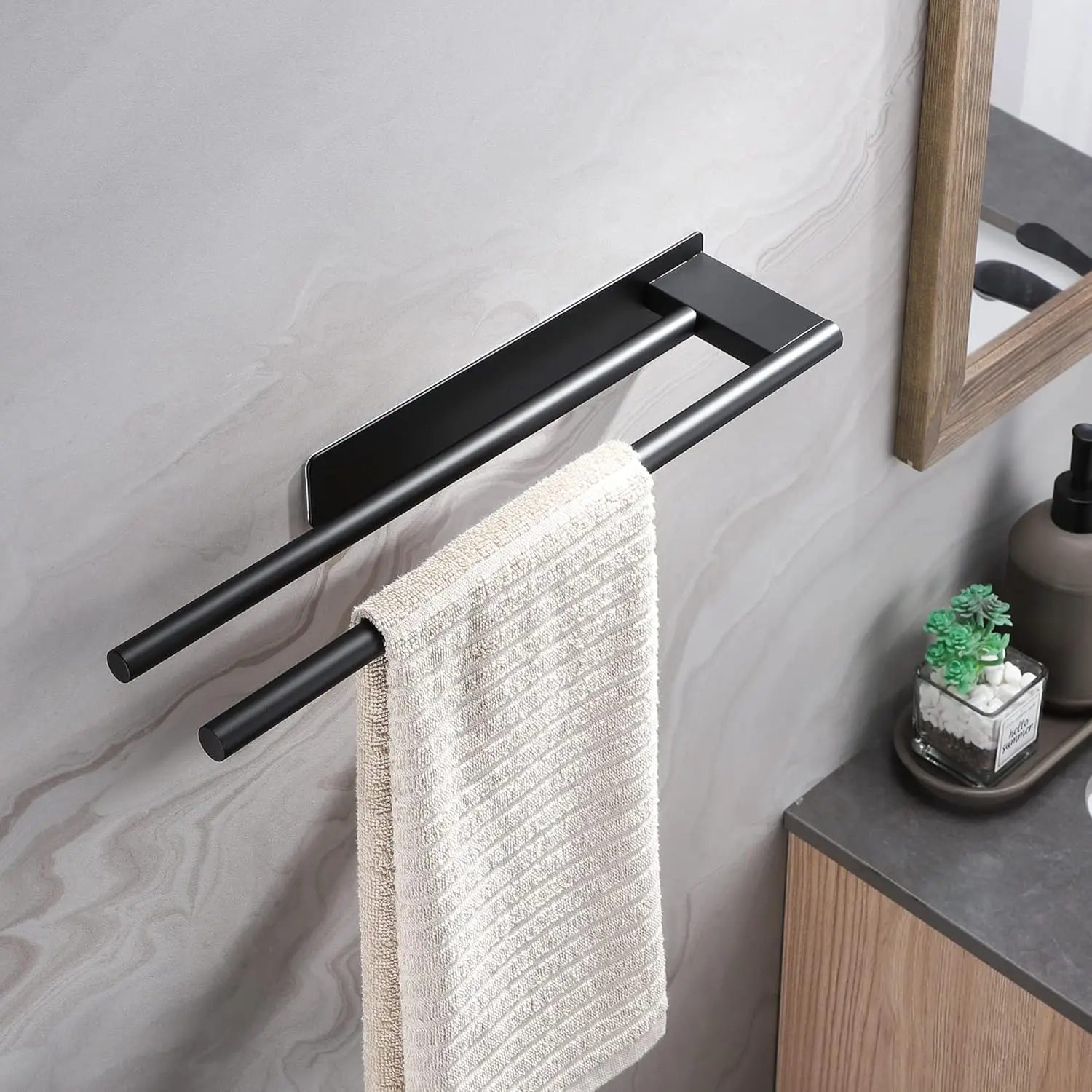 Portasciugamani da bagno senza foratura, barra portasciugamani biadesiva in acciaio inox nero da 39 cm, portasciugamani per bagno e cucina_voghion.com