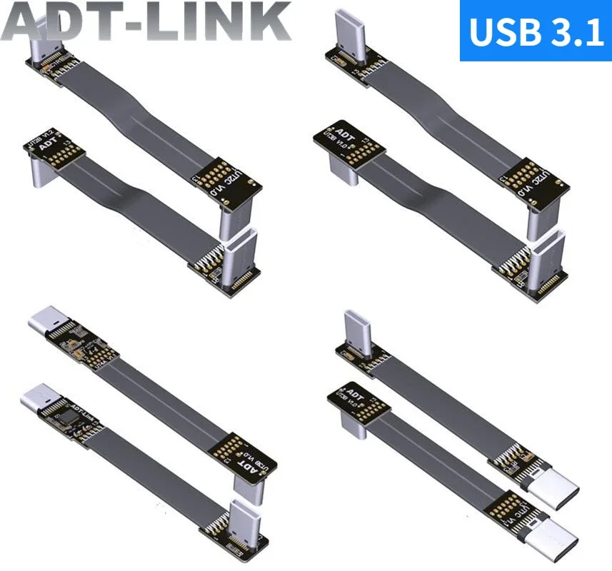 Cabo de Extensão Plana de Velocidade Total Fita Fpv Usb 3.1 tipo c 90 Graus Ângulo Acima e Abaixo Usb-c Dados Gen2 10gbps
