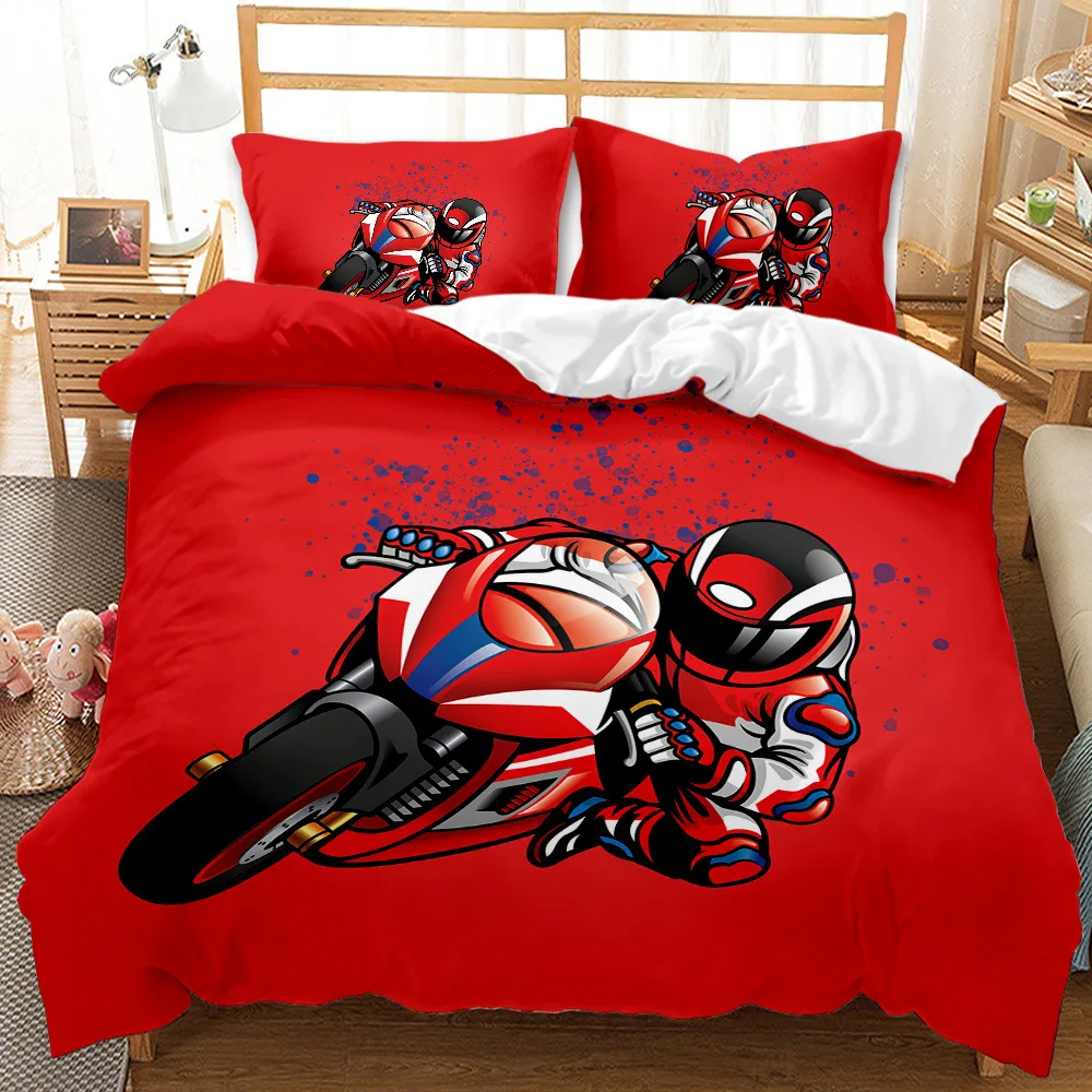 3D Cartoon Racing Motorcycle Print Duvet Cover Motocross Theme Quilt Cover for Kids Teen Boy Bedroom Duvet Cover with Pillowcase 4