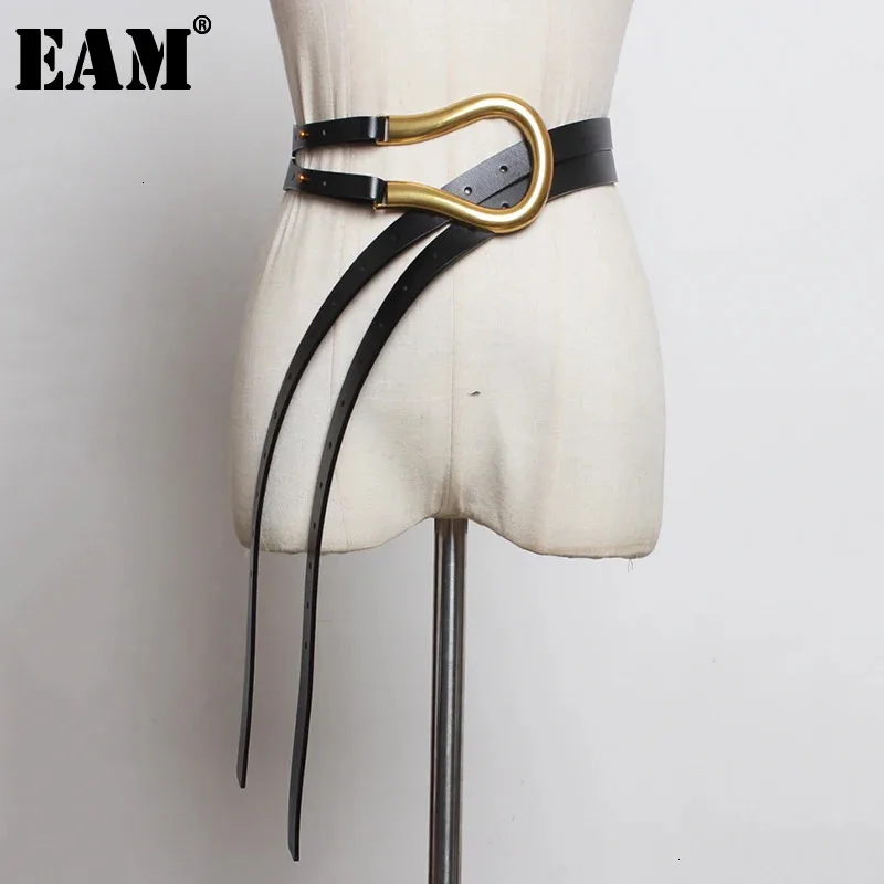

[EAM] Pu Leather Black Multicolor Long Wide Leg Belt Personality Women New Fashion Tide All-match Spring Autumn 2024 1K755
