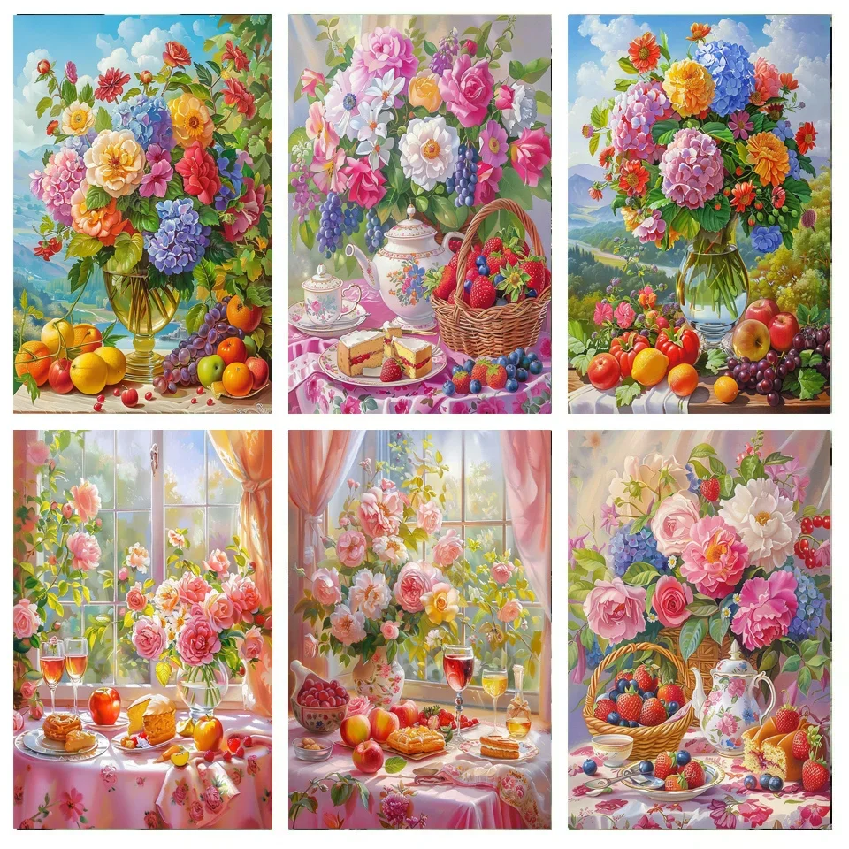 

Painting By Numbers Colorful Flowers in vase Landscape Adult Oil Kit Seascape DIY Acrylic Paint Canva Artwork Gift Home Decorate