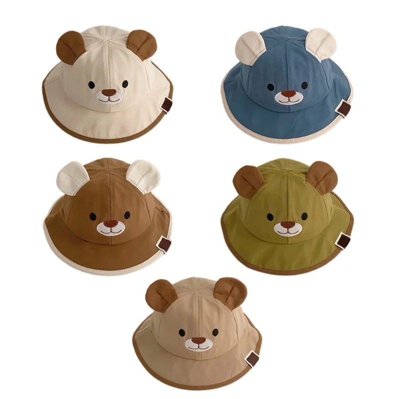 

2024 Cute Bear Bucket Hat for Baby Wide Brimmed Infant Caps Cartoon Kids Fisherman Hats Spring Summer Headwear