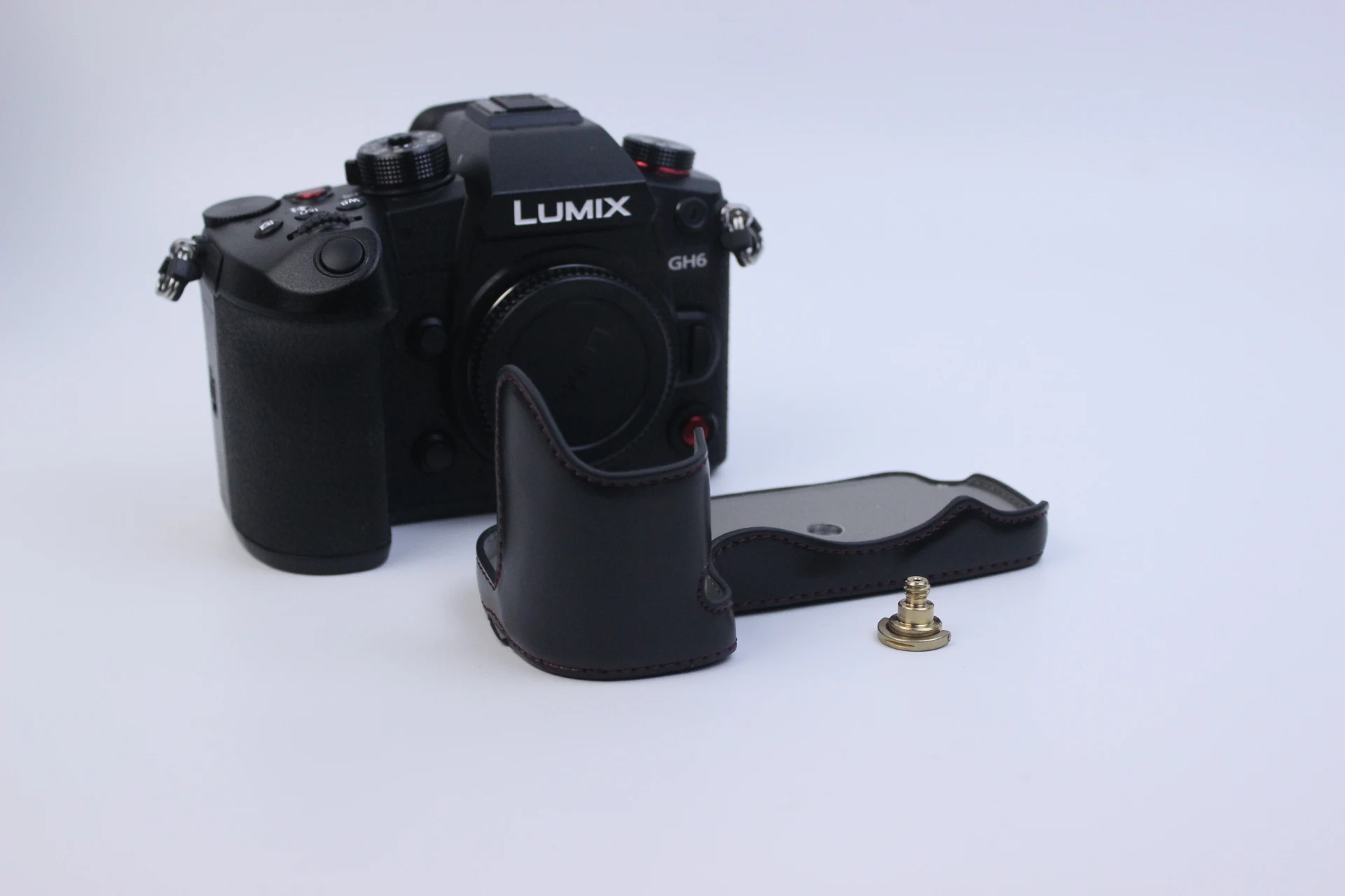 Mezza Custodia Per Borsa Fotografica In Pelle Pu Per Panasonic Lumix Gh6 Coperchio Inferiore Per Fotocamera Con Cinturino Da Polso