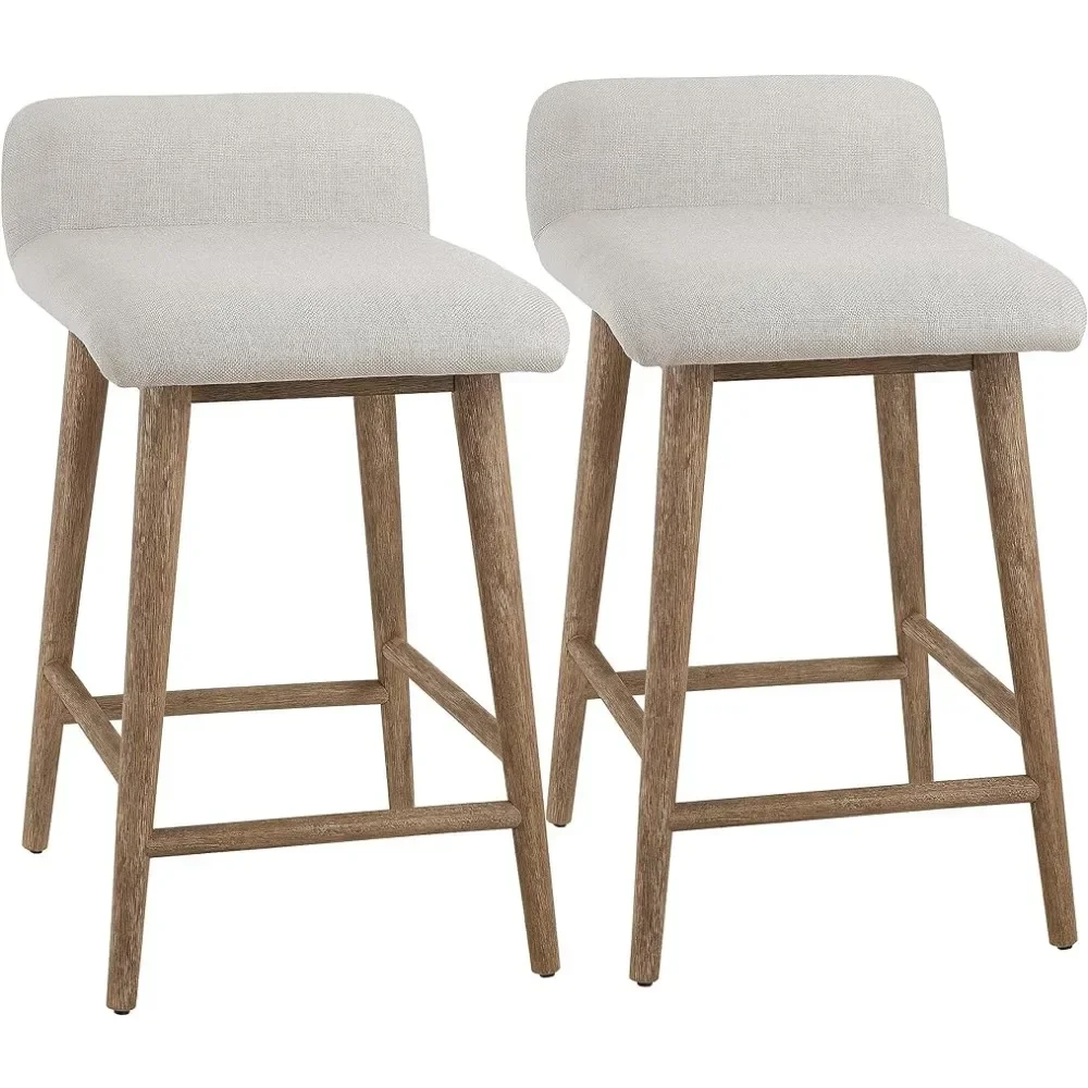 

Мягкие стулья для кухонной мебели, барные стулья с высокой обивкой, 24 дюйма, с низкой спинкой, деревянная мебель, 2 льняных высоких стула