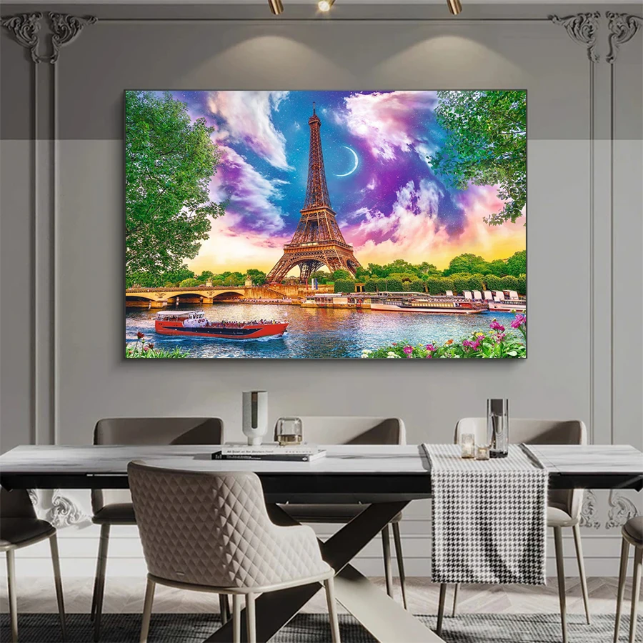 Kit de bordado de punto de cruz de mosaico de diamantes de París, paisaje,  escena de la ciudad, bricolaje 5D, pintura de diamantes completa,  decoración artística para el hogar, regalos - AliExpress