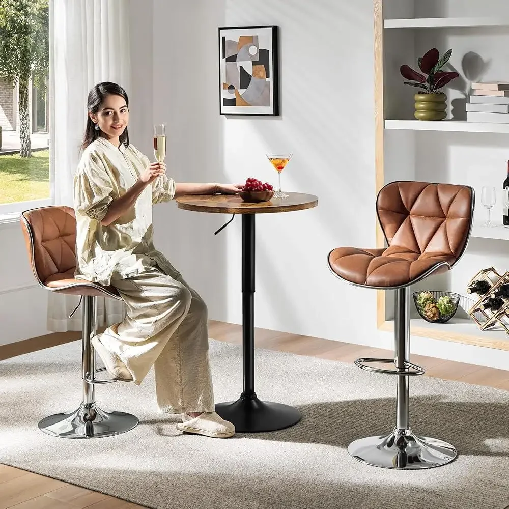 Round Pub Table Height Adjustable with 360 Swivel MDF Tabletop Dining Bistro Cafe Home Bar Rustic Brown 3