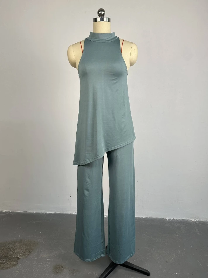 Women's Casual Off Shoulder Sleeveless Camisole Vest & Wide Leg Pants Set Temperament Commuting Female Fashion Trousers Suit
