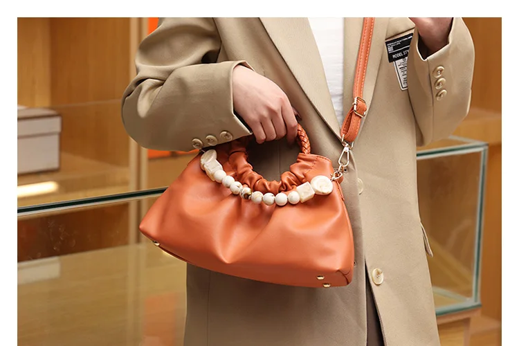 Solid Color Pleated Tote Bag 2022 Fashion New High-quality Soft Leather Women's Designer Handbag Travel Shoulder Bags Armpit Bag